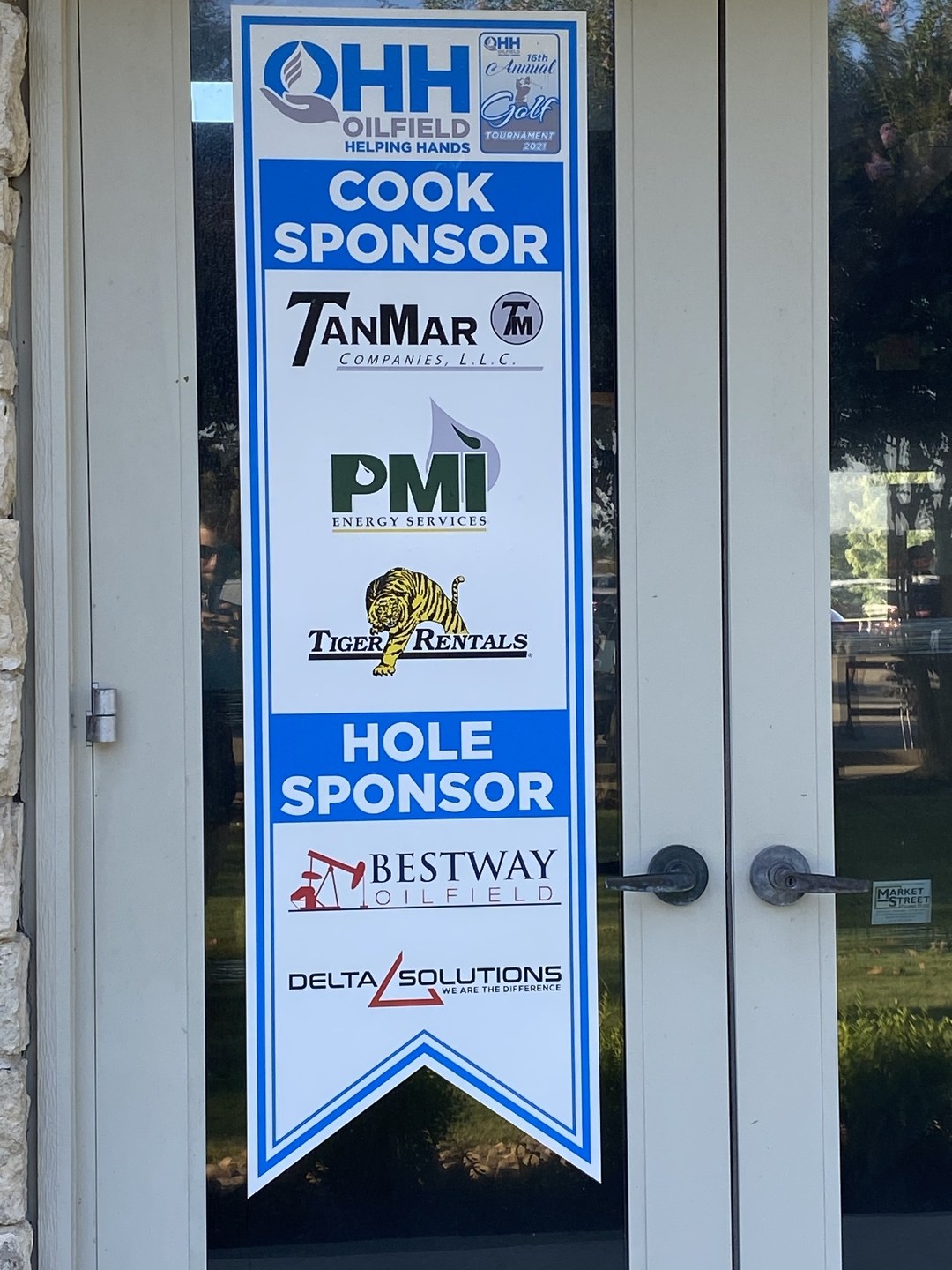 Delta Solutions listed as Hole Sponsor on the Oilfield Helping Hands golf tournament banner